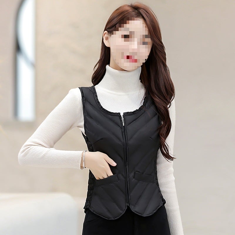 Naiste Down vest, kerge, sale lõige, Talv 2025, tõmblukk, ümmargune kaelus, täidis >90% valge pardi sulgede