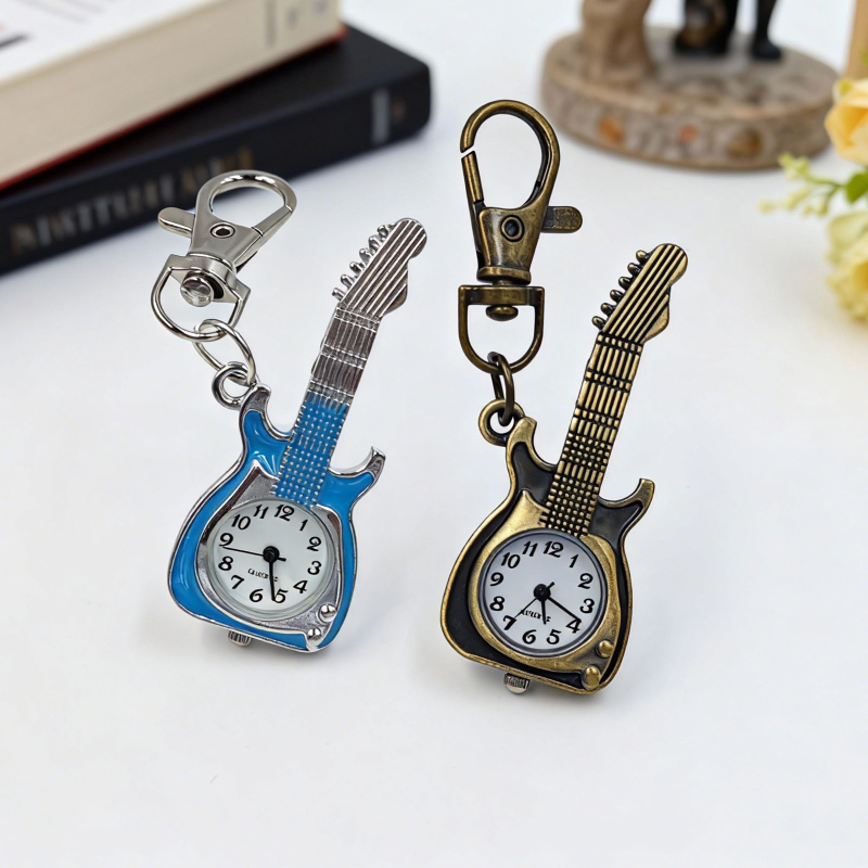 Džepni sat s gitarom motivom, unisex, kvarcni mehanizam Z618, kućište od legure, obična stakla