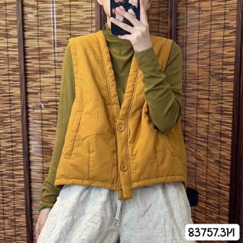 Naistele mõeldud puuvillane vest, retro-stiil, V-kaelus, varrukateta, laia lõikega, lühike pikkus 40–50 cm