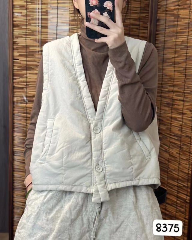 Naistele mõeldud puuvillane vest, retro-stiil, V-kaelus, varrukateta, laia lõikega, lühike pikkus 40–50 cm