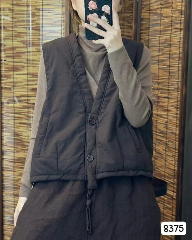 Naistele mõeldud puuvillane vest, retro-stiil, V-kaelus, varrukateta, laia lõikega, lühike pikkus 40–50 cm