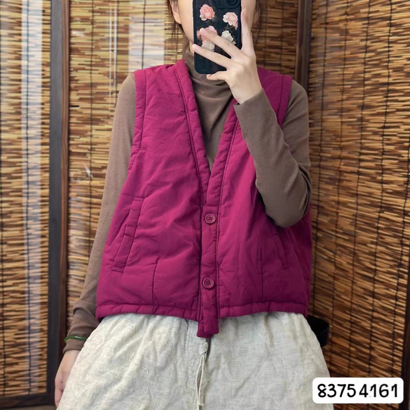 Naistele mõeldud puuvillane vest, retro-stiil, V-kaelus, varrukateta, laia lõikega, lühike pikkus 40–50 cm