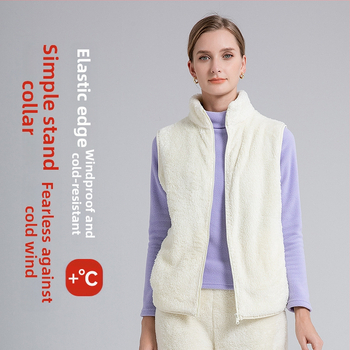 Sieviešu flīses vestes ar stāvošu kaklu, poliestera audums ar kokvilnas pildījumu, ikdienas ārējā apģērbs