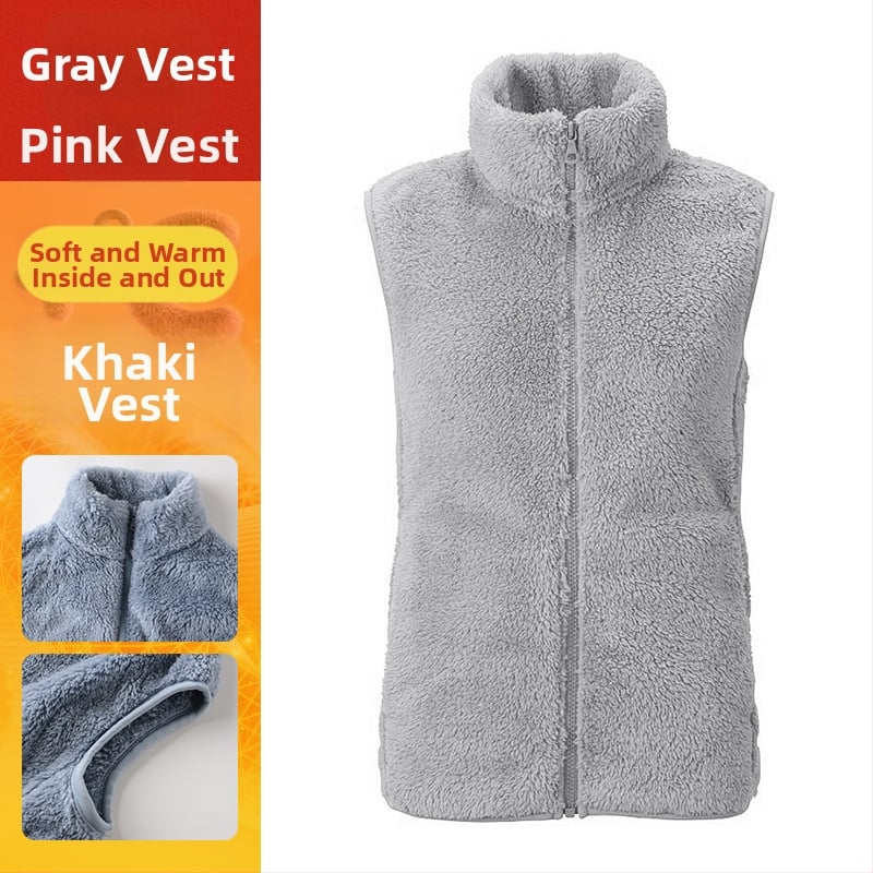 Sieviešu flīses vestes ar stāvošu kaklu, poliestera audums ar kokvilnas pildījumu, ikdienas ārējā apģērbs