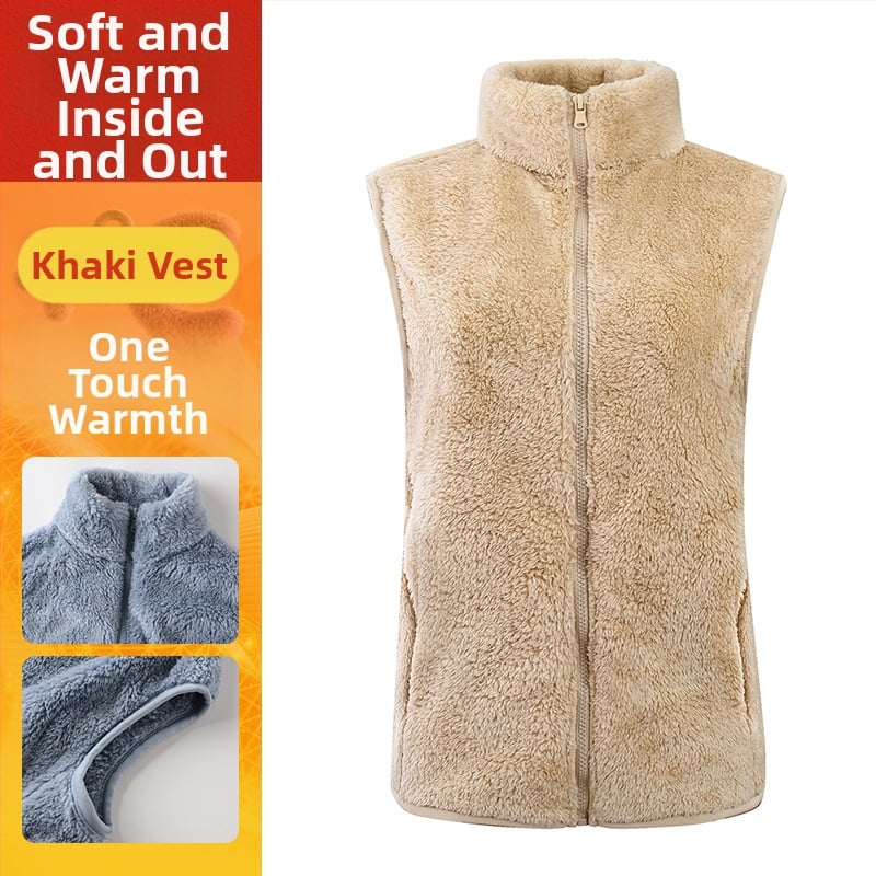 Sieviešu flīses vestes ar stāvošu kaklu, poliestera audums ar kokvilnas pildījumu, ikdienas ārējā apģērbs