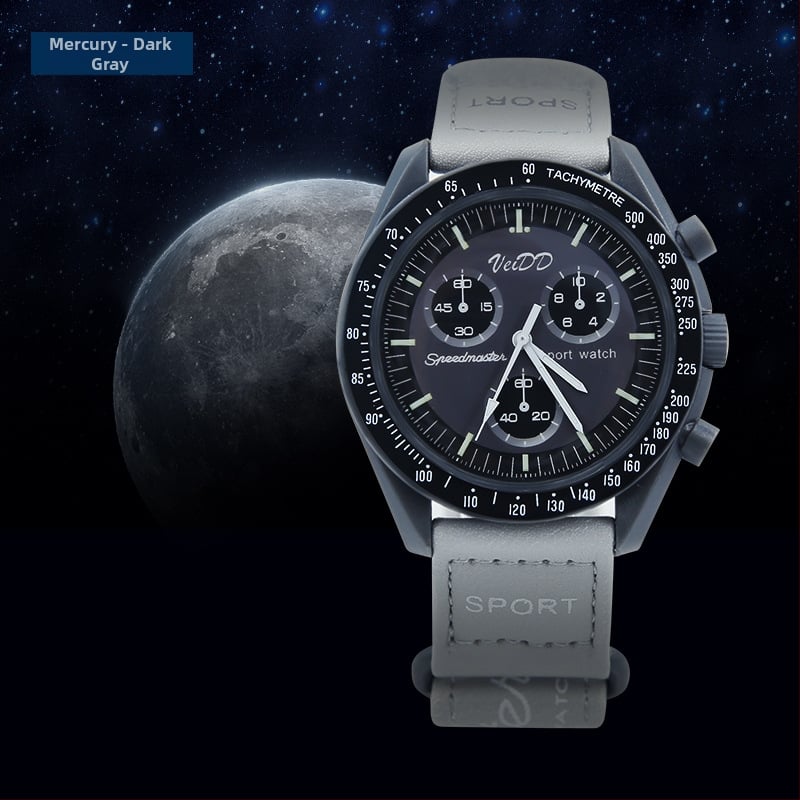 Ceas sport în colaborare cu design de Lună planetară și curea magică (mișcare cuarț, sticlă minerală, carcasă din plastic, logo tipărit)