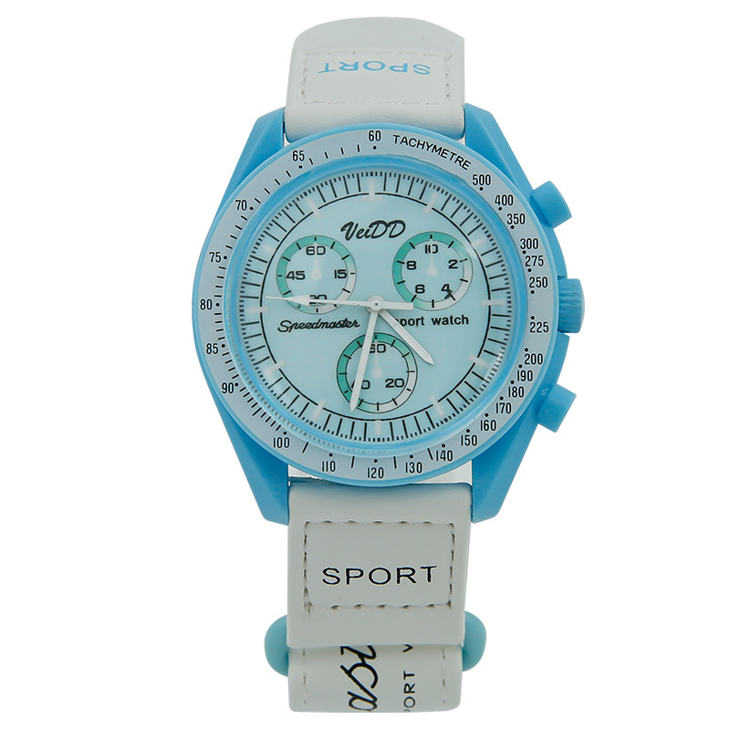 Ceas sport în colaborare cu design de Lună planetară și curea magică (mișcare cuarț, sticlă minerală, carcasă din plastic, logo tipărit)