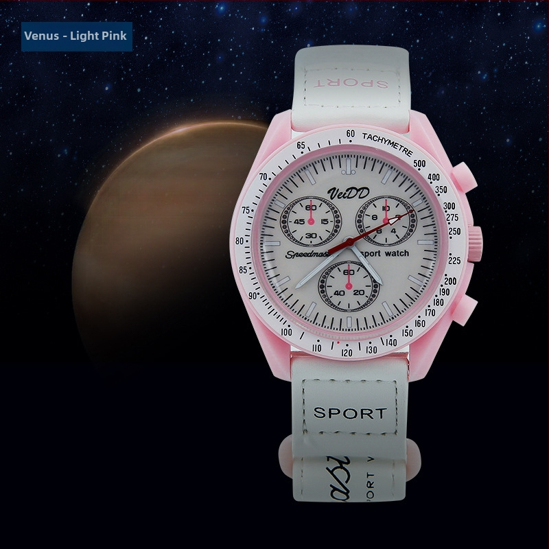 Ceas sport în colaborare cu design de Lună planetară și curea magică (mișcare cuarț, sticlă minerală, carcasă din plastic, logo tipărit)