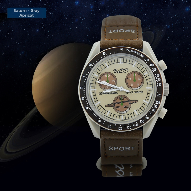 Ceas sport în colaborare cu design de Lună planetară și curea magică (mișcare cuarț, sticlă minerală, carcasă din plastic, logo tipărit)