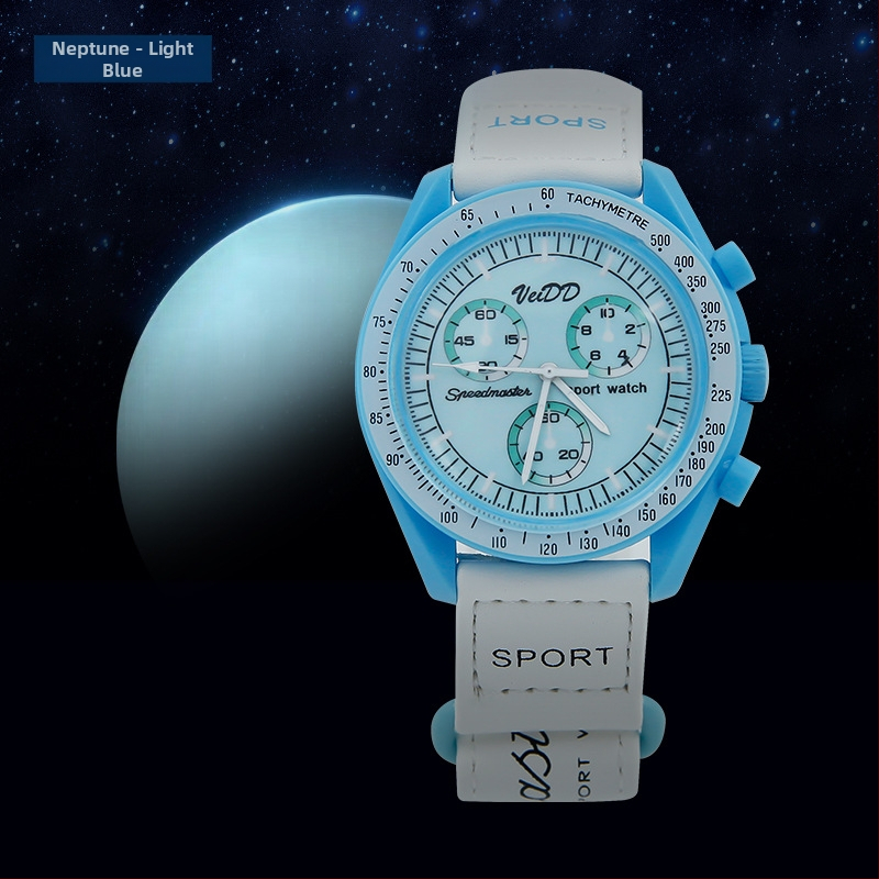 Ceas sport în colaborare cu design de Lună planetară și curea magică (mișcare cuarț, sticlă minerală, carcasă din plastic, logo tipărit)