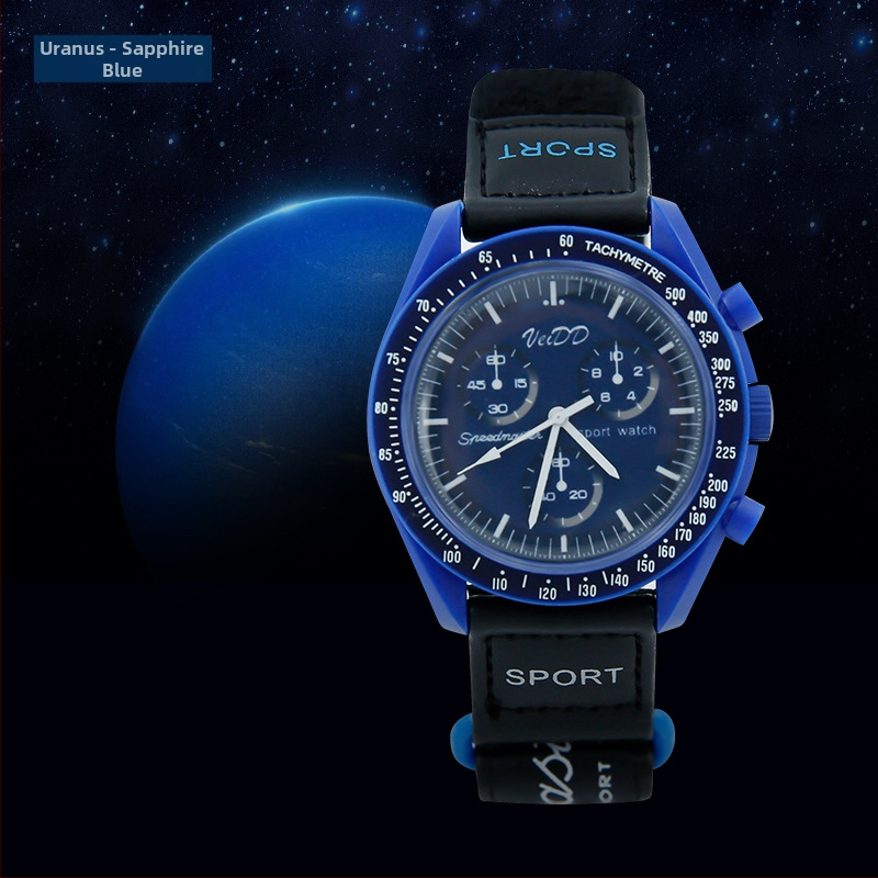 Ceas sport în colaborare cu design de Lună planetară și curea magică (mișcare cuarț, sticlă minerală, carcasă din plastic, logo tipărit)