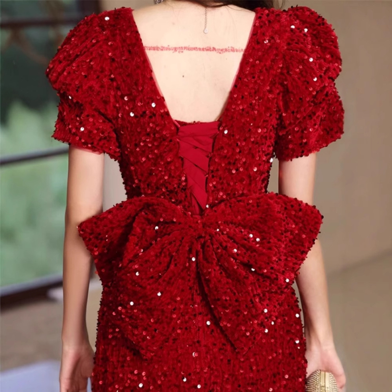 Rochie de seară pentru femei – paiete, talie înaltă, siluetă de coadă de pește, mâneci 3/4, lungă (paiete, talie înaltă, siluetă de coadă de pește, mâneci 3/4, lungă)