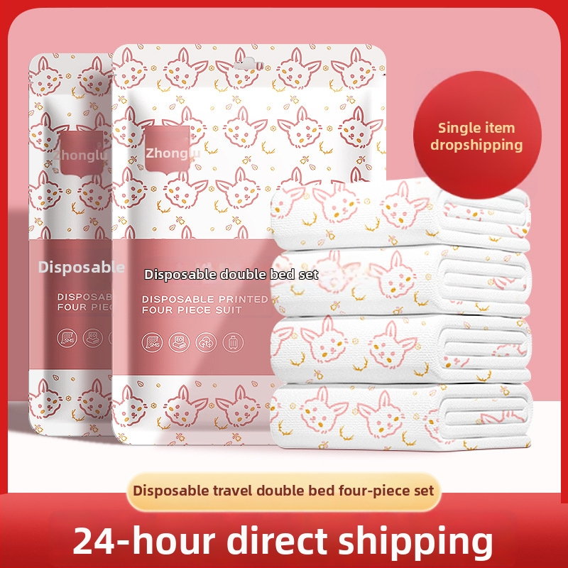 Kelioninis vienkartinis patalynės komplektas – keturių dalių rinkinys, SMS medžiaga, antklodės užvalkalas ir pagalvės užvalkalas