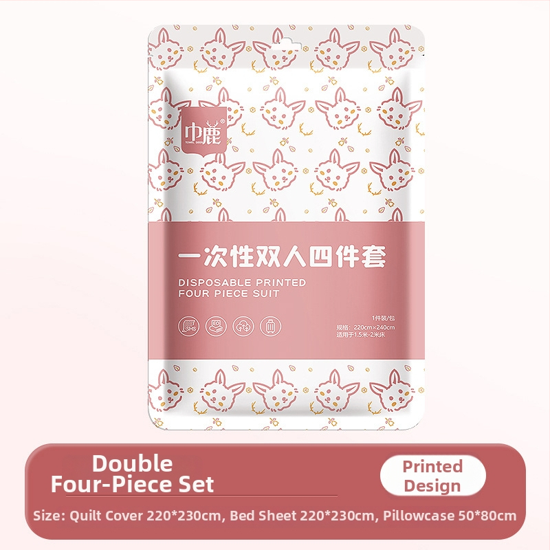 Kelioninis vienkartinis patalynės komplektas – keturių dalių rinkinys, SMS medžiaga, antklodės užvalkalas ir pagalvės užvalkalas