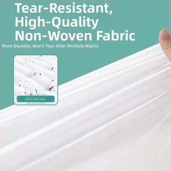 Vienkartinis keturių dalių patalynės komplektas kelionėms ir traukinių miegamiesiems: paklodė, antklodės užvalkalas, pagalvių užvalkalai, miegmaišis