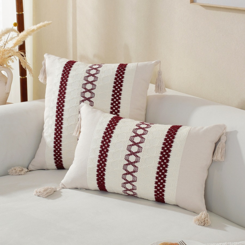 Jastučnica s resicama, platnena tkanina, prugasti uzorak, moderni minimalistički stil, PP cotton punjenje