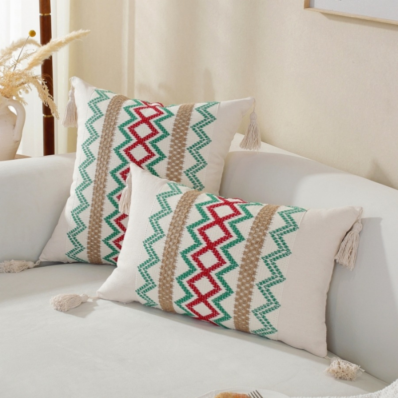 Jastučnica s resicama, platnena tkanina, prugasti uzorak, moderni minimalistički stil, PP cotton punjenje