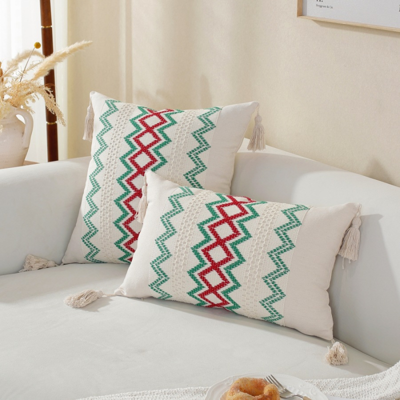 Jastučnica s resicama, platnena tkanina, prugasti uzorak, moderni minimalistički stil, PP cotton punjenje