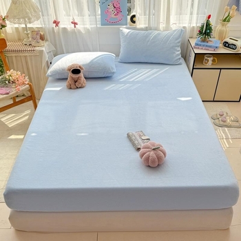 Husa de pat Coral Fleece, cu fixare - Îngroșată, Antiderapantă, Acoperire completă, Pentru cămine