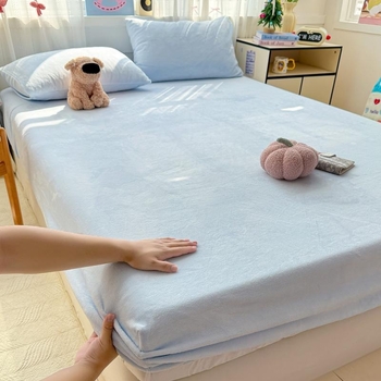 Husa de pat Coral Fleece, cu fixare - Îngroșată, Antiderapantă, Acoperire completă, Pentru cămine