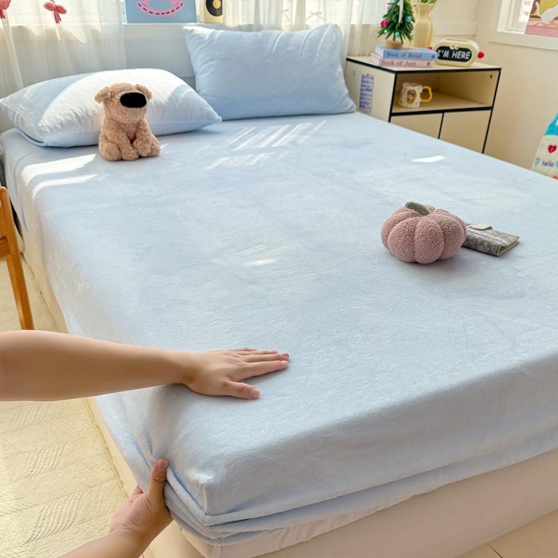 Husa de pat Coral Fleece, cu fixare - Îngroșată, Antiderapantă, Acoperire completă, Pentru cămine