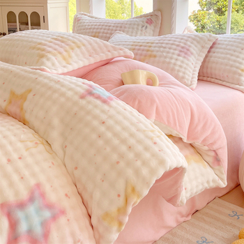 Milk Velvet navlaka za pokrivač, zimska fleec podloga, dvostrani pliš, cartoon uzorak, poliester twill, toplinski prijenos otiska, četvero-djelni set posteljine