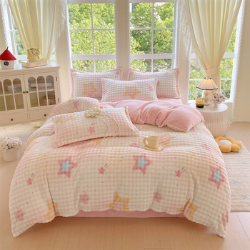 Milk Velvet navlaka za pokrivač, zimska fleec podloga, dvostrani pliš, cartoon uzorak, poliester twill, toplinski prijenos otiska, četvero-djelni set posteljine