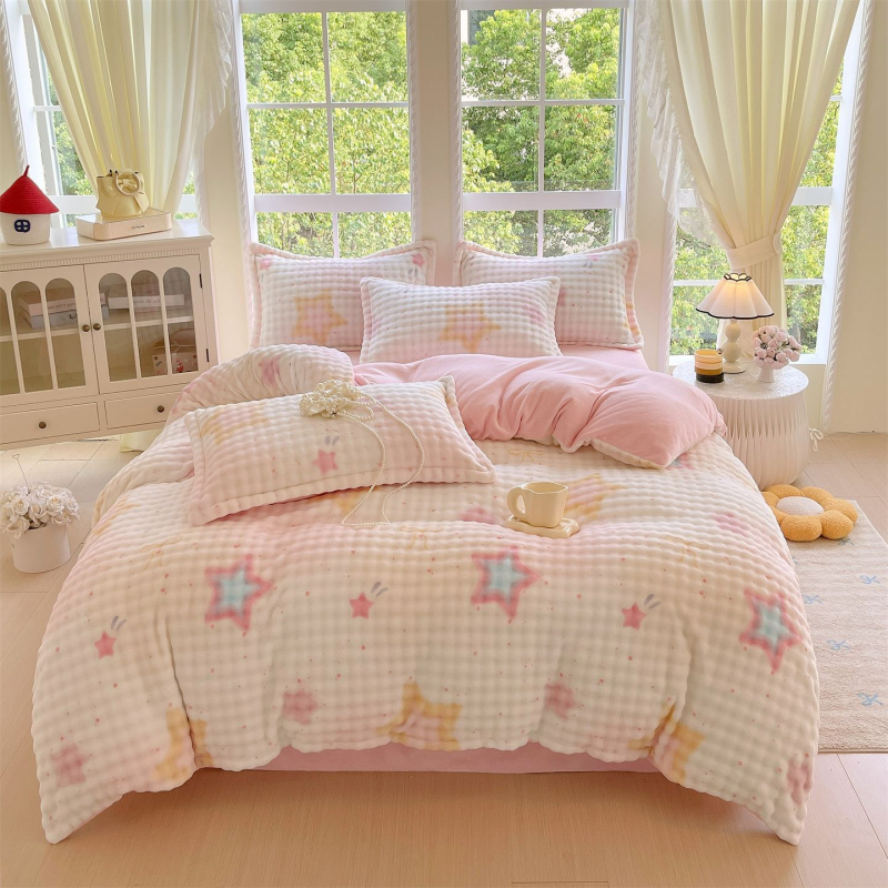 Milk Velvet navlaka za pokrivač, zimska fleec podloga, dvostrani pliš, cartoon uzorak, poliester twill, toplinski prijenos otiska, četvero-djelni set posteljine