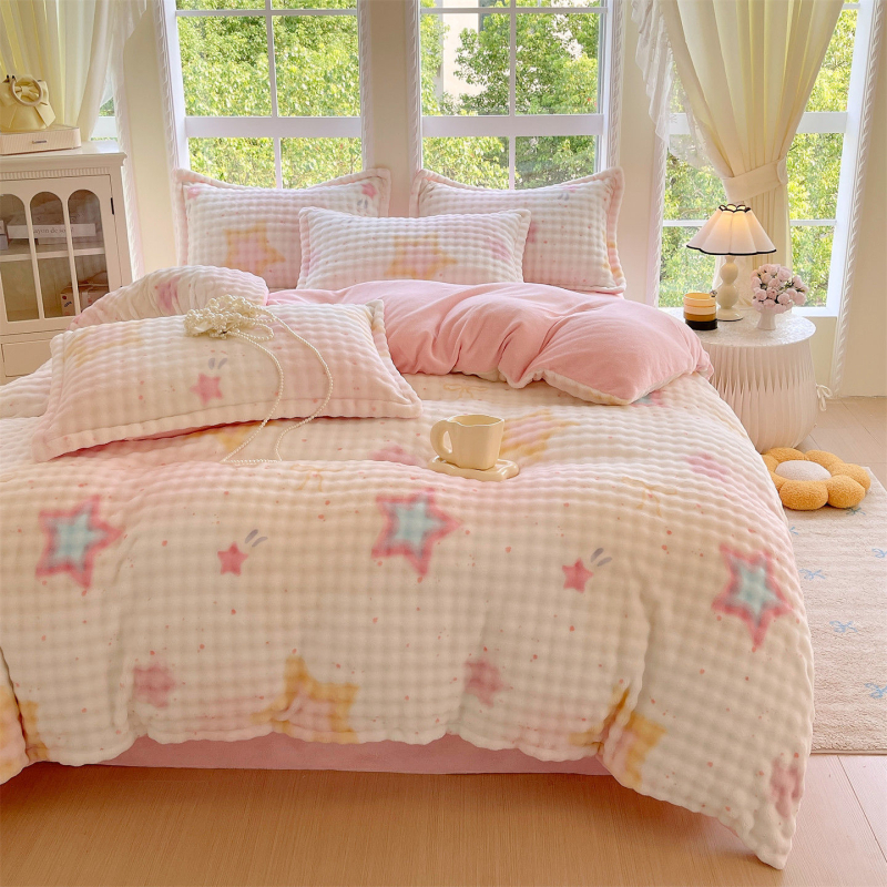 Milk Velvet navlaka za pokrivač, zimska fleec podloga, dvostrani pliš, cartoon uzorak, poliester twill, toplinski prijenos otiska, četvero-djelni set posteljine