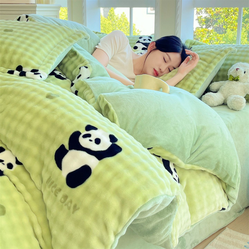 Milk Velvet navlaka za pokrivač, zimska fleec podloga, dvostrani pliš, cartoon uzorak, poliester twill, toplinski prijenos otiska, četvero-djelni set posteljine