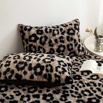 Set de 3 cearșafuri cu elastic, din pluș de iepure, imprimeu geometric-floral, imprimare reactive, stil modern minimalist