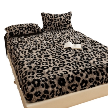 Set de 3 cearșafuri cu elastic, din pluș de iepure, imprimeu geometric-floral, imprimare reactive, stil modern minimalist