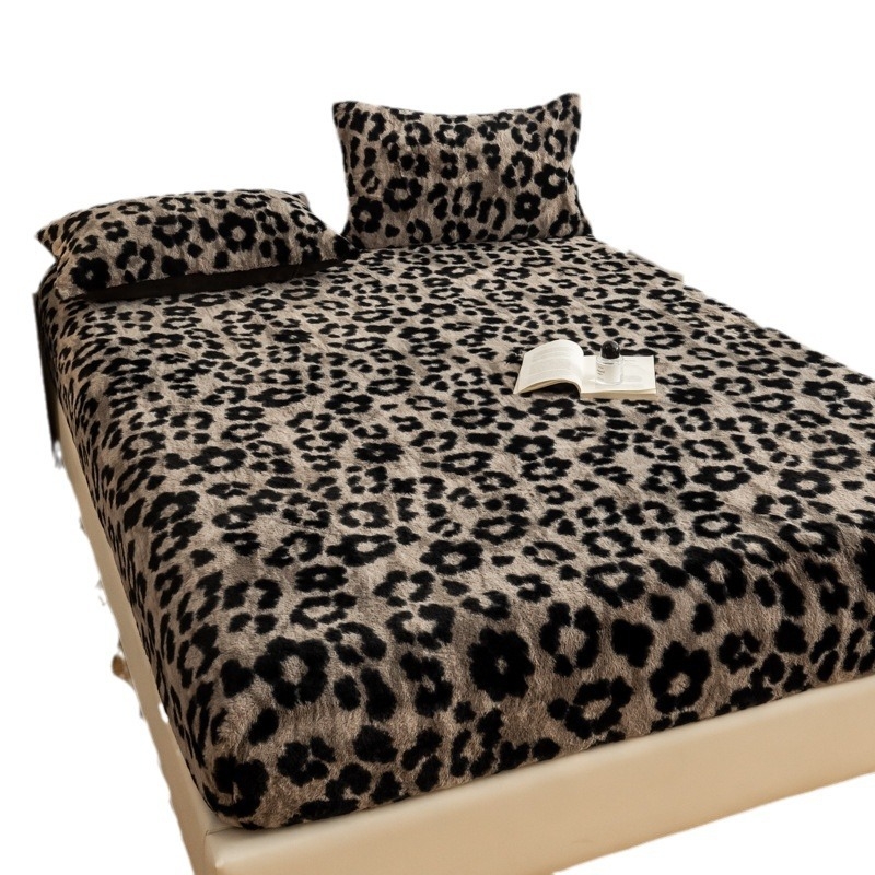 Set de 3 cearșafuri cu elastic, din pluș de iepure, imprimeu geometric-floral, imprimare reactive, stil modern minimalist