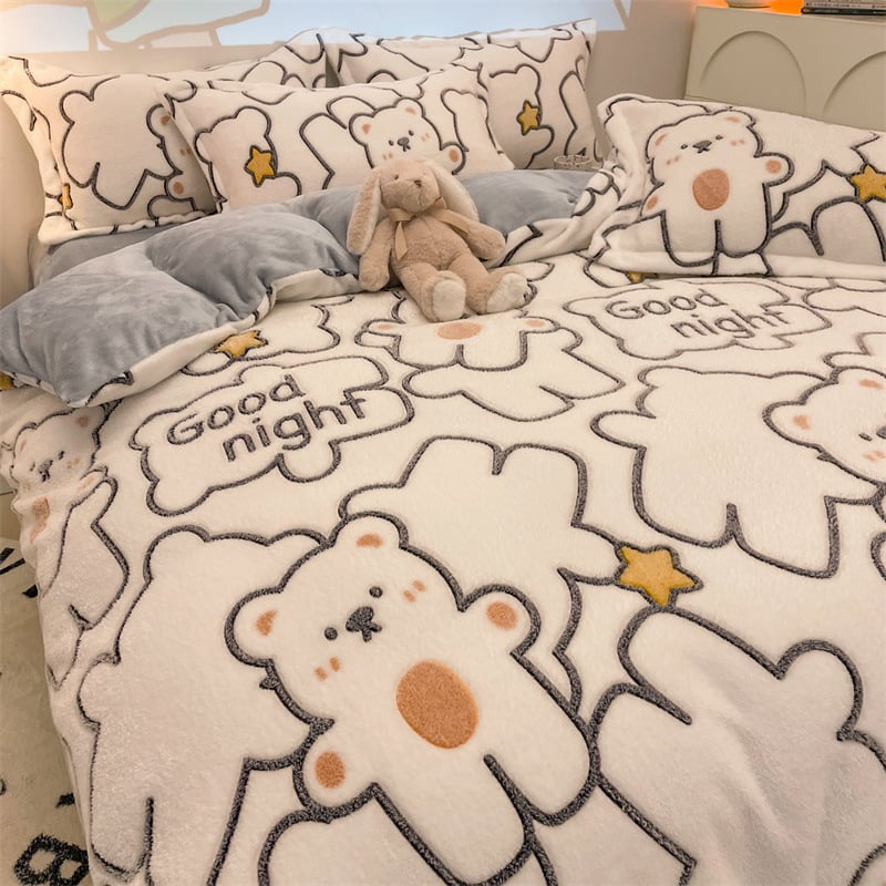 Paplanhuzat cartoon mintával, twill szövés, reaktív nyomtatás és festés, tejfleece anyag