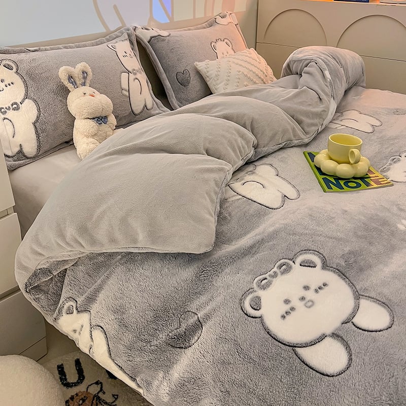 Paplanhuzat cartoon mintával, twill szövés, reaktív nyomtatás és festés, tejfleece anyag