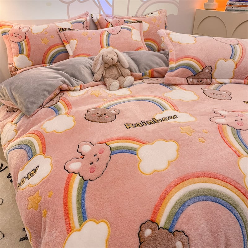 Tej velúr ágyneműhuzat, twill szövés, reaktív nyomtatás, karikatúra minta, súly kevesebb mint 300 g