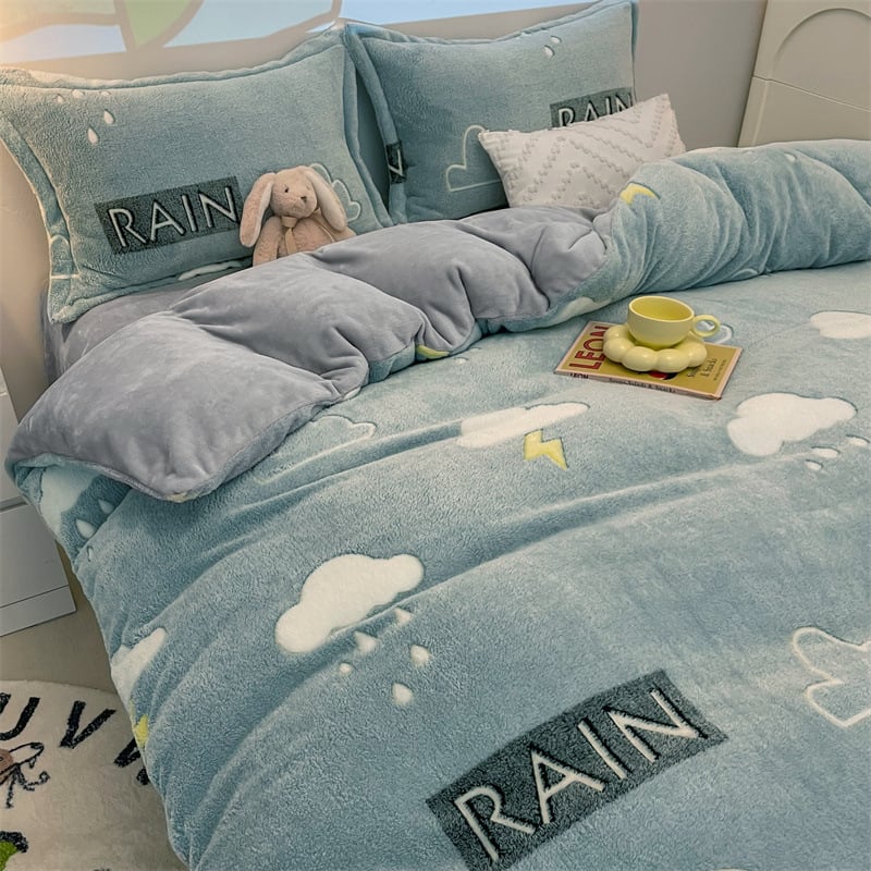 Tej velúr ágyneműhuzat, twill szövés, reaktív nyomtatás, karikatúra minta, súly kevesebb mint 300 g