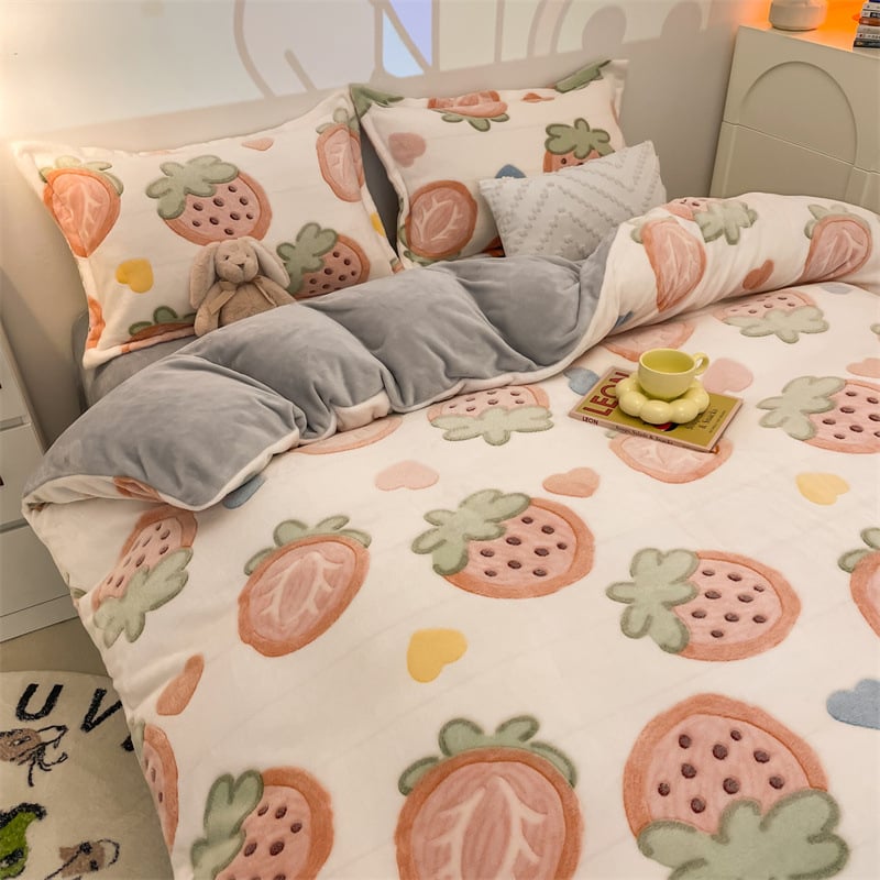 Tej velúr ágyneműhuzat, twill szövés, reaktív nyomtatás, karikatúra minta, súly kevesebb mint 300 g