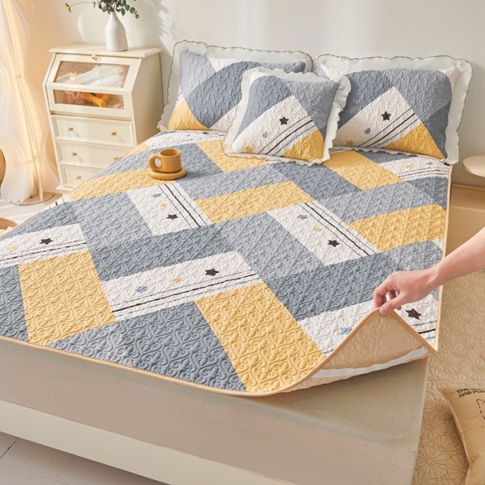 Kokvilnas adīta gultas palags ar svītrām, 40 pavedienu audums