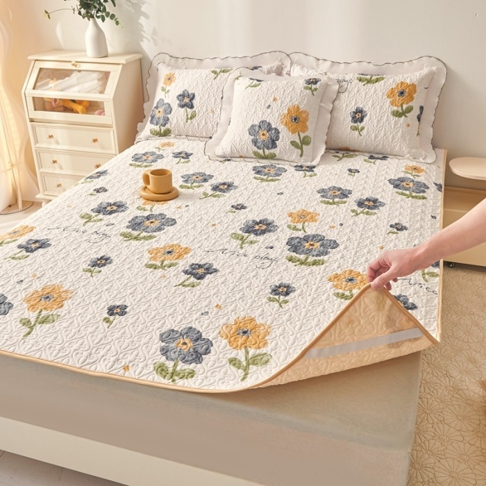 Kokvilnas adīta gultas palags ar svītrām, 40 pavedienu audums