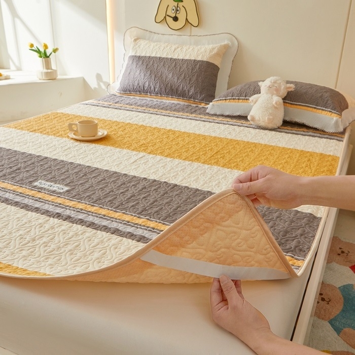 Kokvilnas adīta gultas palags ar svītrām, 40 pavedienu audums