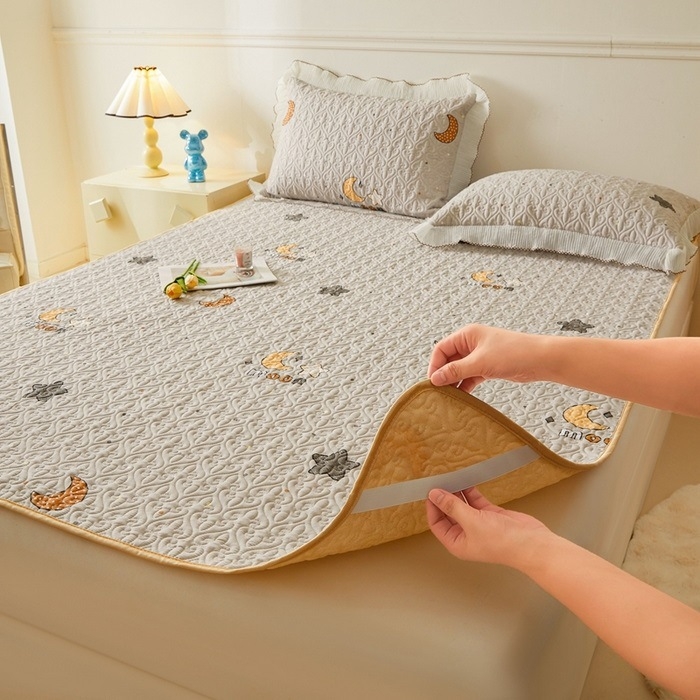 Kokvilnas adīta gultas palags ar svītrām, 40 pavedienu audums