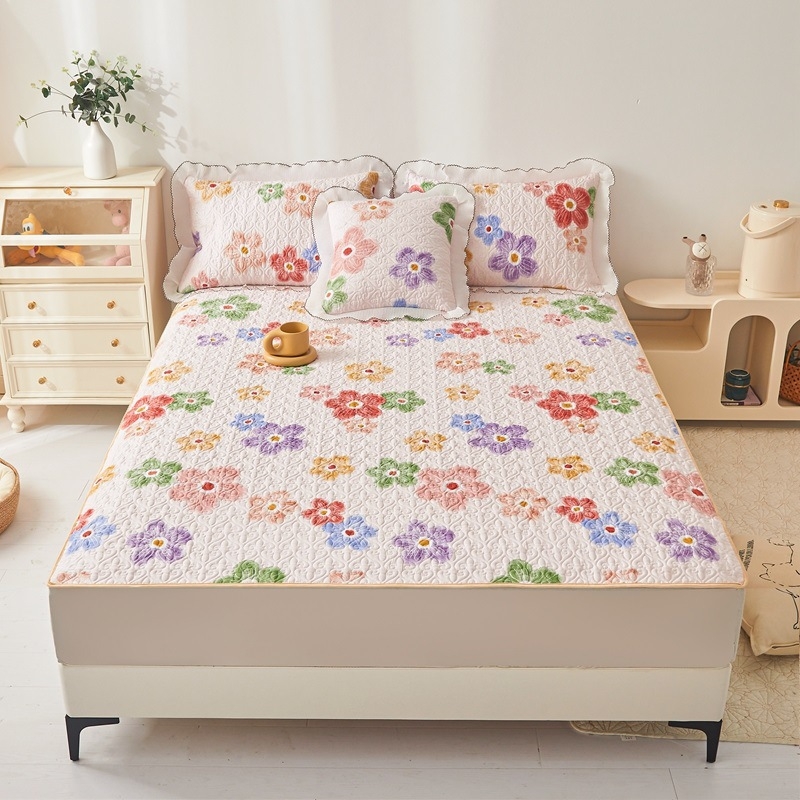 Kokvilnas adīta gultas palags ar svītrām, 40 pavedienu audums