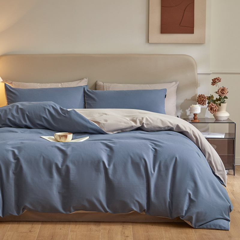 Četverodjelni set posteljine od 100% pamuka za jesen-zimu, brušeni twill, 32 vlakana, jednobojna