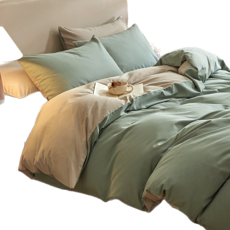 Četverodjelni set posteljine od 100% pamuka za jesen-zimu, brušeni twill, 32 vlakana, jednobojna