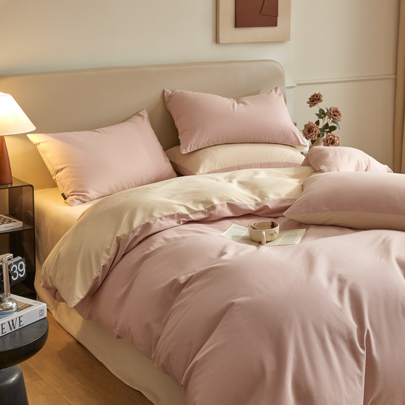 Četverodjelni set posteljine od 100% pamuka za jesen-zimu, brušeni twill, 32 vlakana, jednobojna