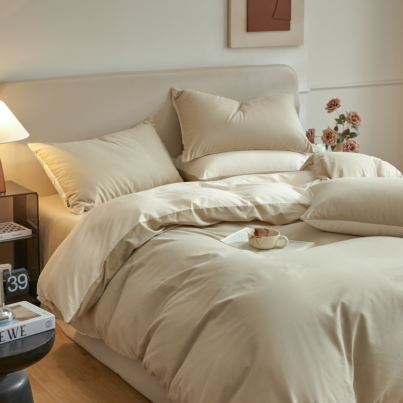 Četverodjelni set posteljine od 100% pamuka za jesen-zimu, brušeni twill, 32 vlakana, jednobojna