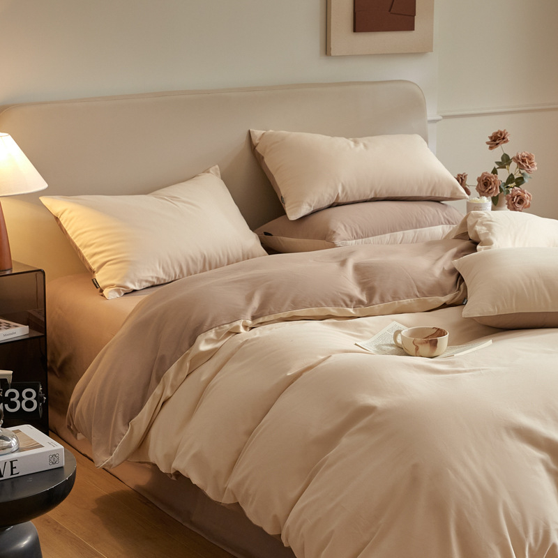 Četverodjelni set posteljine od 100% pamuka za jesen-zimu, brušeni twill, 32 vlakana, jednobojna