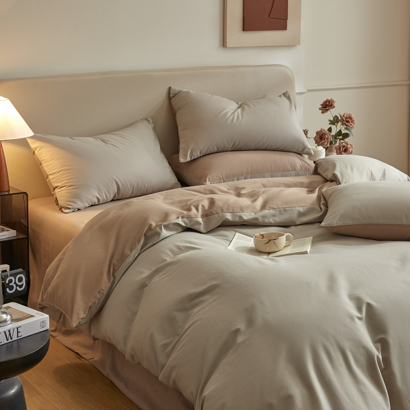 Četverodjelni set posteljine od 100% pamuka za jesen-zimu, brušeni twill, 32 vlakana, jednobojna