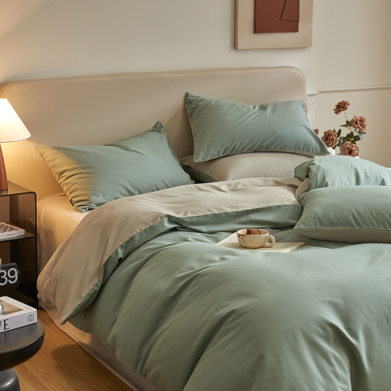 Četverodjelni set posteljine od 100% pamuka za jesen-zimu, brušeni twill, 32 vlakana, jednobojna